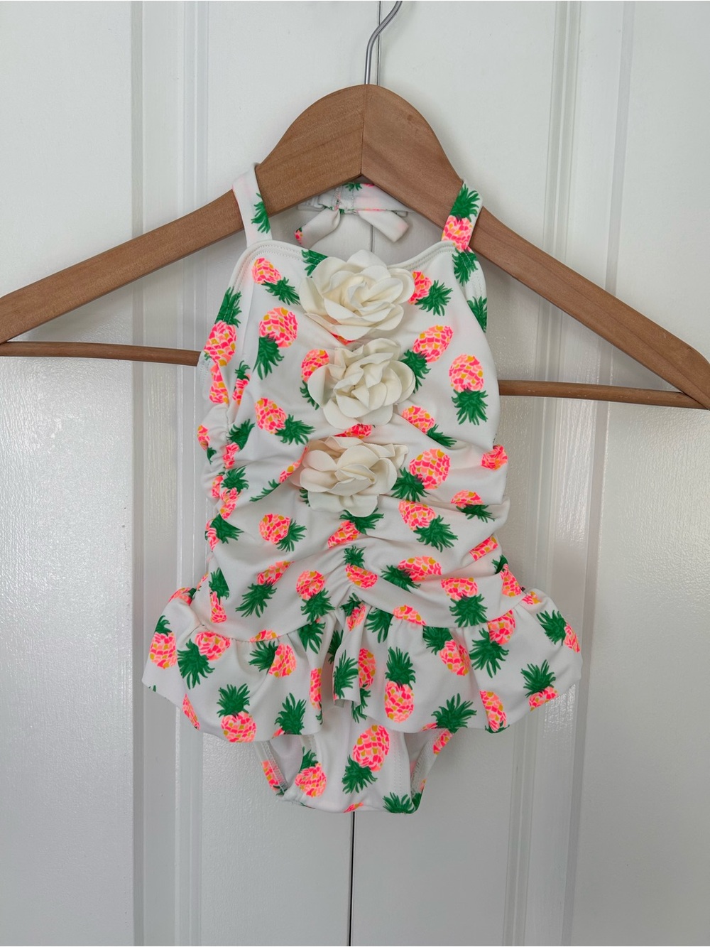 Janie and Jack white pineapple print one piece swim floral applique 12-18 months
